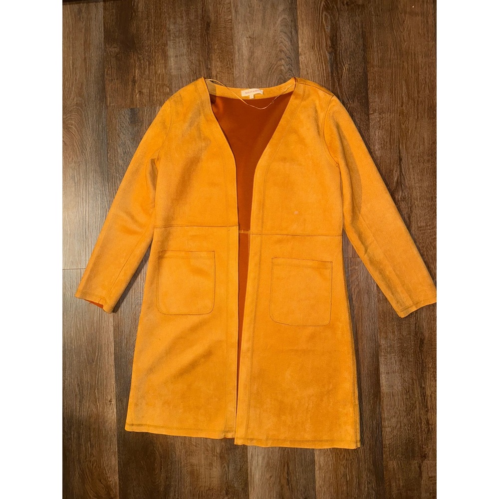 SOLITAIRE Orange Suede Open Front Long Sleeve Pockets Cardigan‎ Jacket Top L
